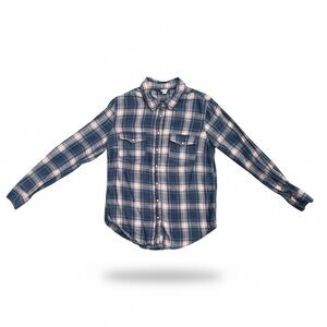 Aerie Snaps/Button Down Shirt Pink & Blue Plaid Size Small